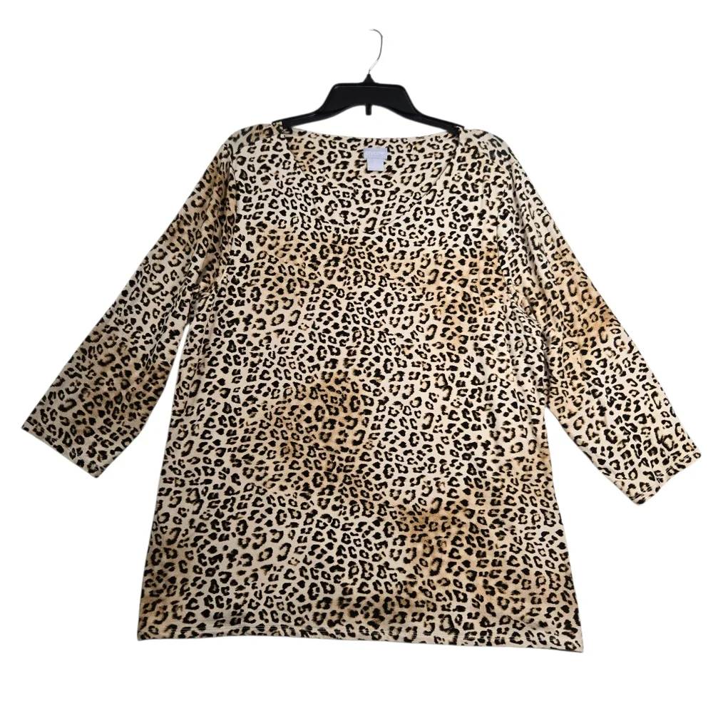 Chico's Animal Print‎ V-Neck 3/4 Sleeve Tunic Top